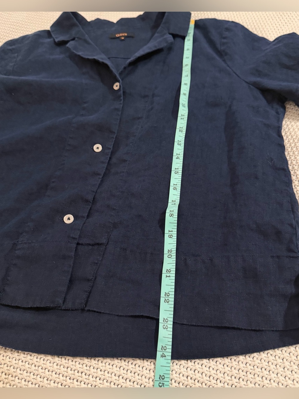 Quince Women's 100% European Linen Short Sleeve Shirt in Flax Deep Navy Medium - Picture 11 of 11